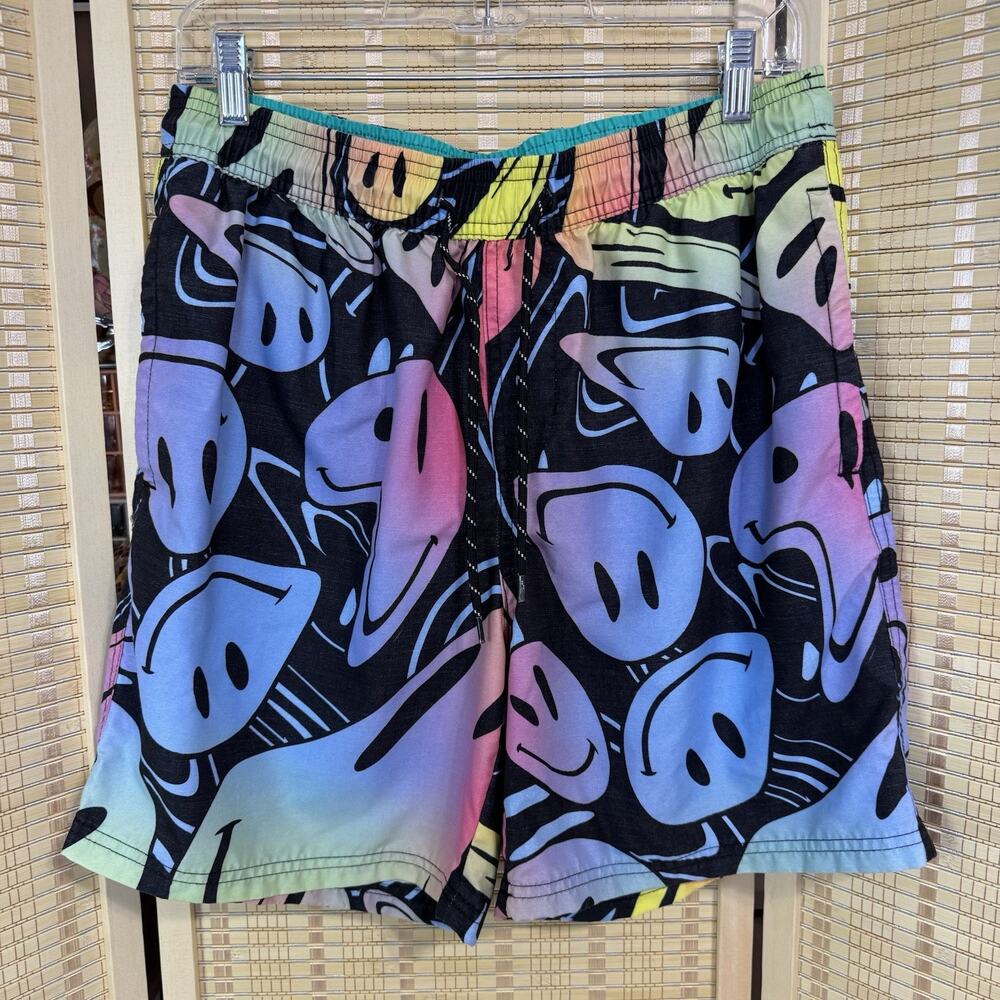 No Boundaries Swim Shorts Men's Size Medium (32-34) Happy Faces Lined Swimwear